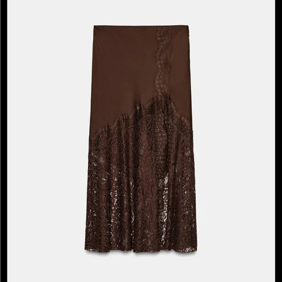 ZARA ZW COLLECTION SATIN EFFECT BROWN LACE SKIRT | ref no. 5919/212/700 - Picture 2 of 14
